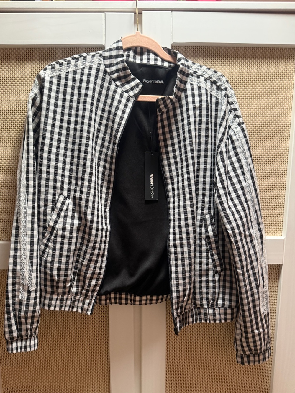 Fashion Nova women’s  Black & White Check Bomber Jacket